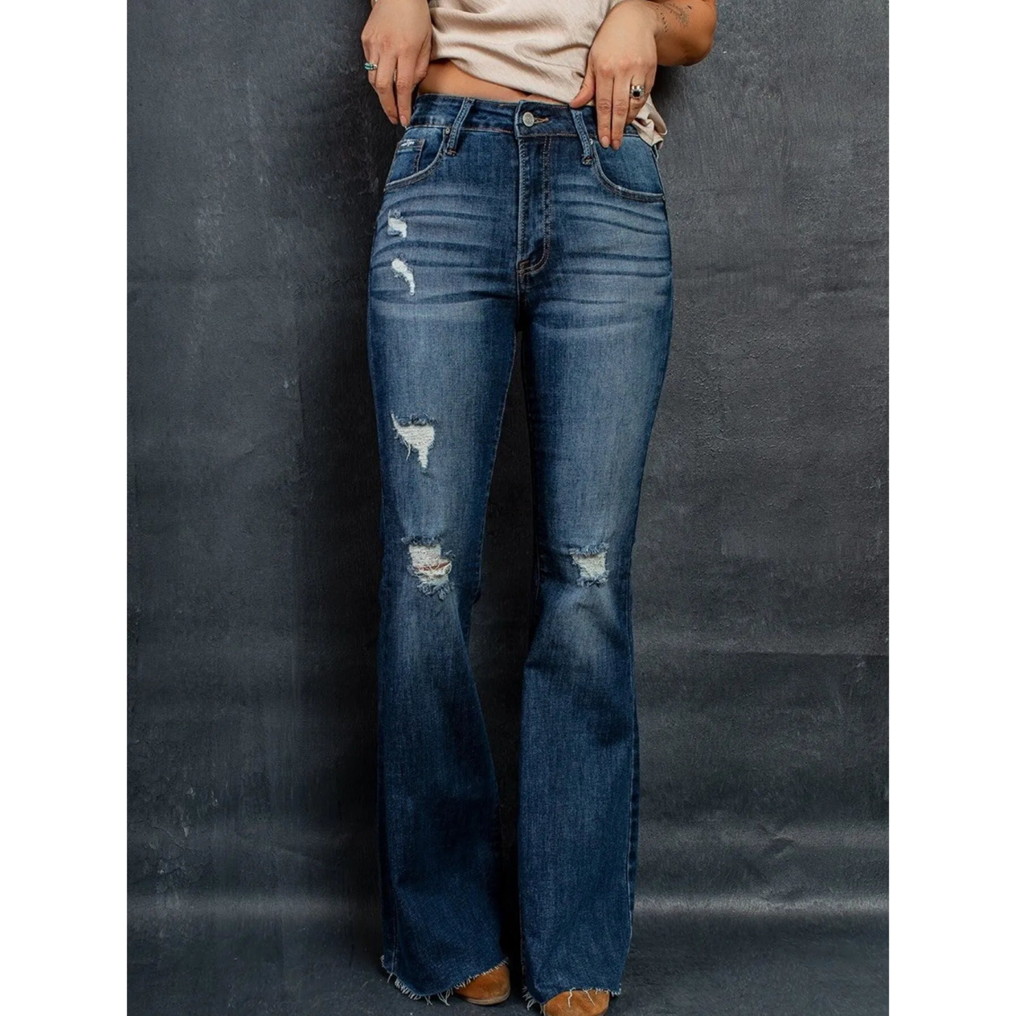 Distressed High-Waisted Flare Jeans