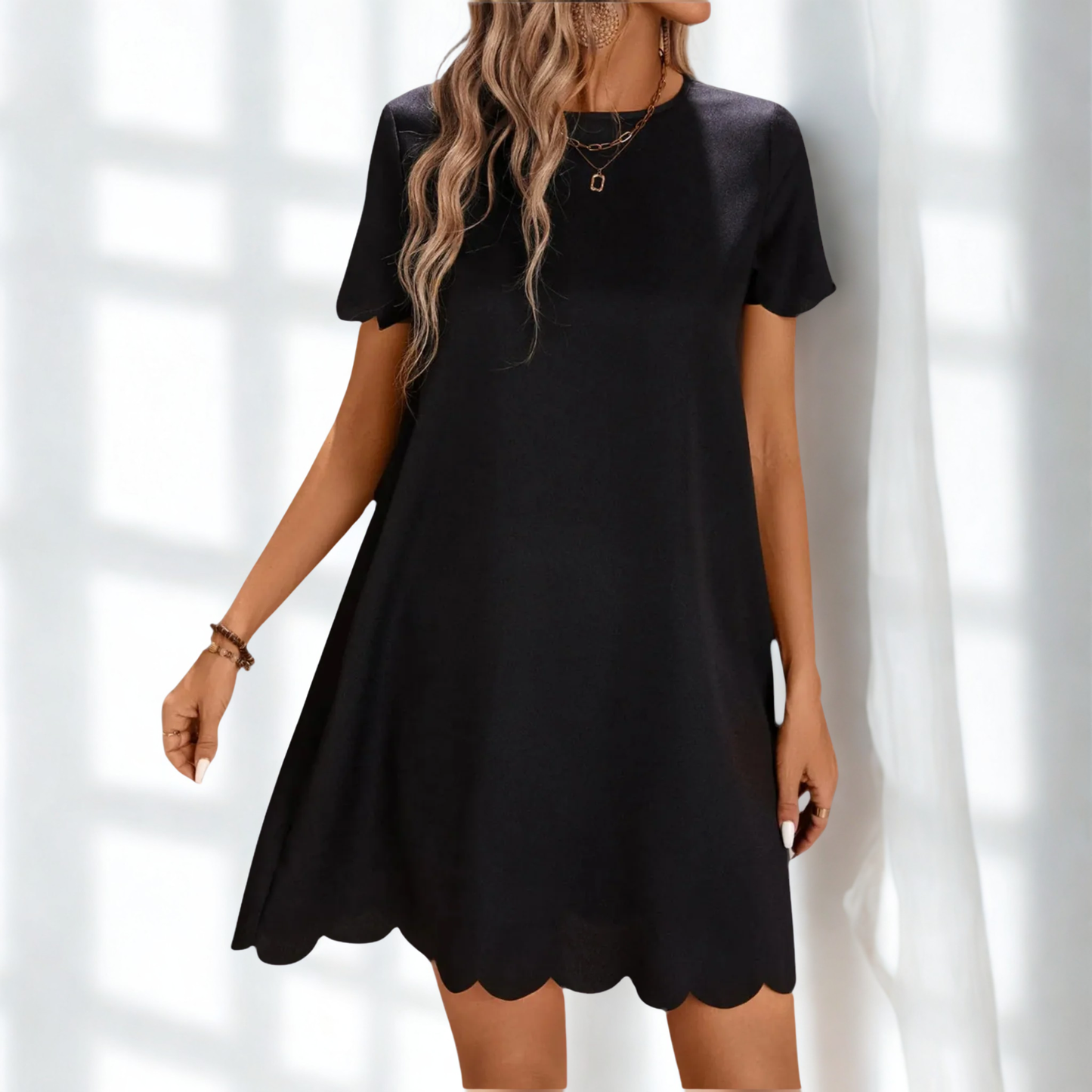 Chic Scallop Hem Mini Dress