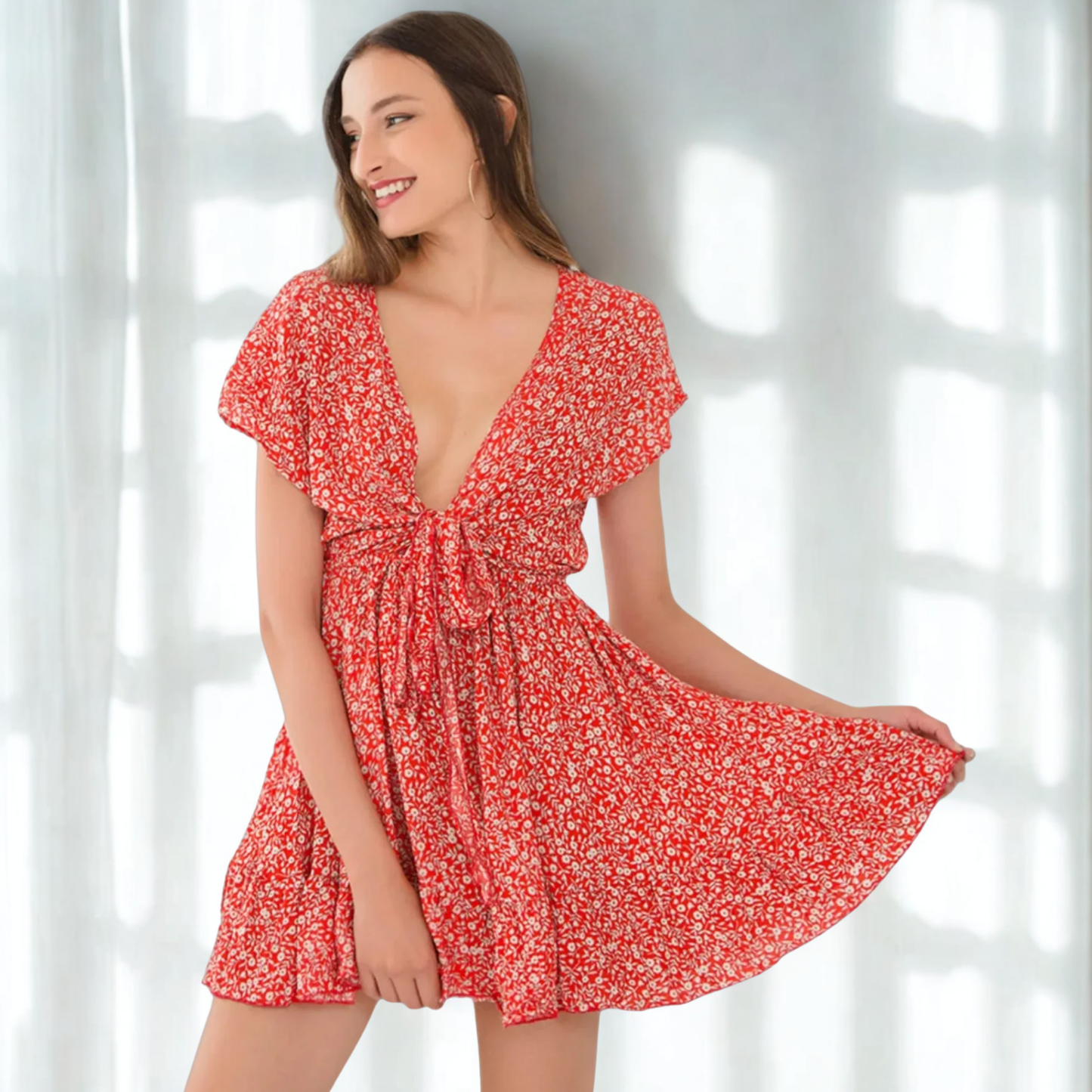 Flirty Red Floral Mini Dress