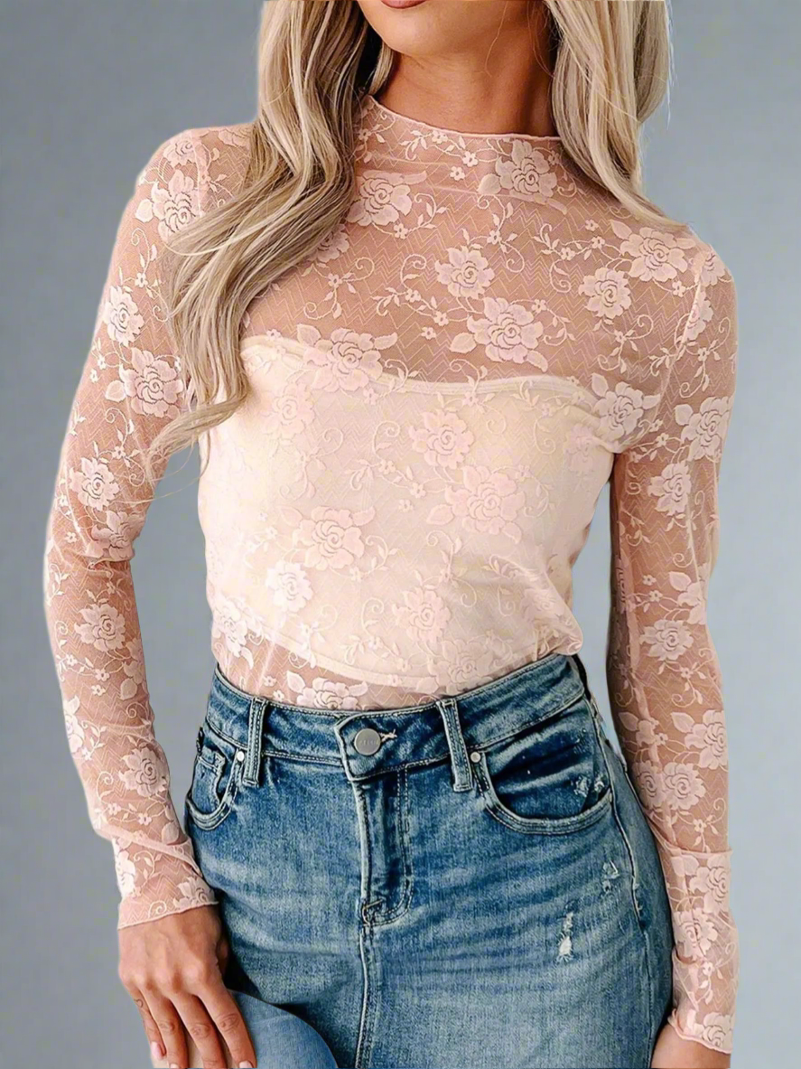 Blush Lace Long Sleeve Top