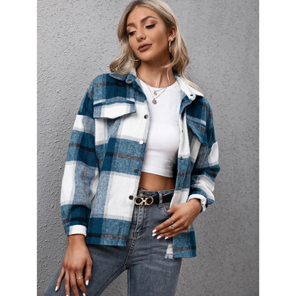 Blue Plaid Button-Up Shacket
