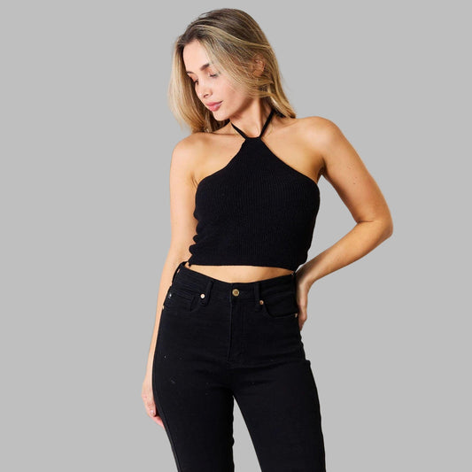 Classic Black Halter Knit Top