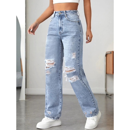 Distressed Straight-Leg Jeans