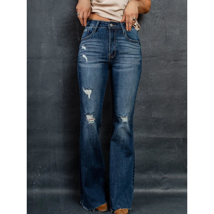 Distressed High-Waisted Flare Jeans