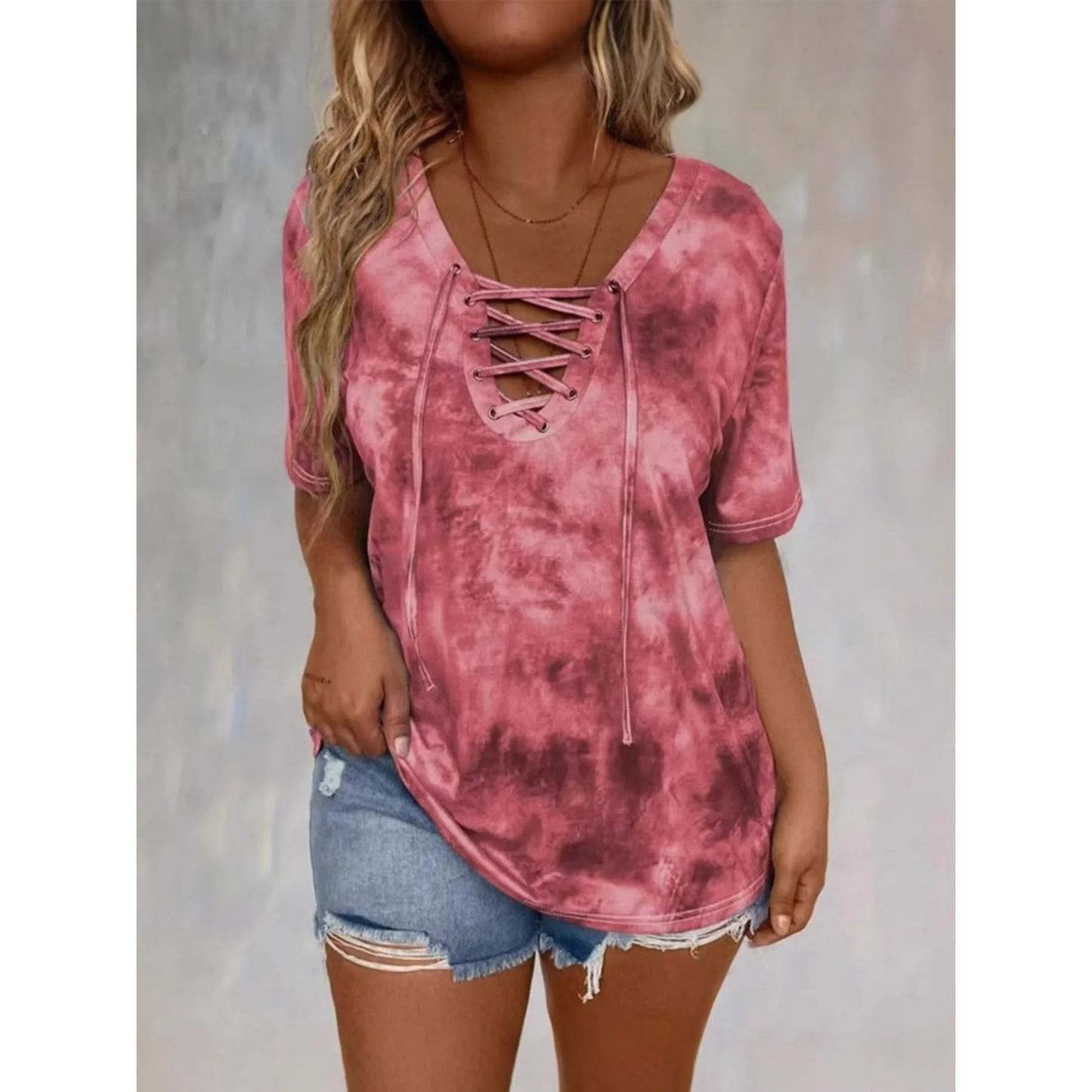 Tie-Dye Lace-Up Tee