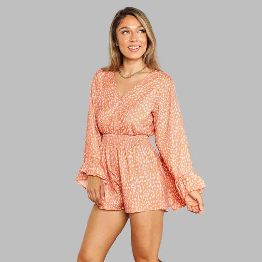 Coral Blossom Wrap Romper