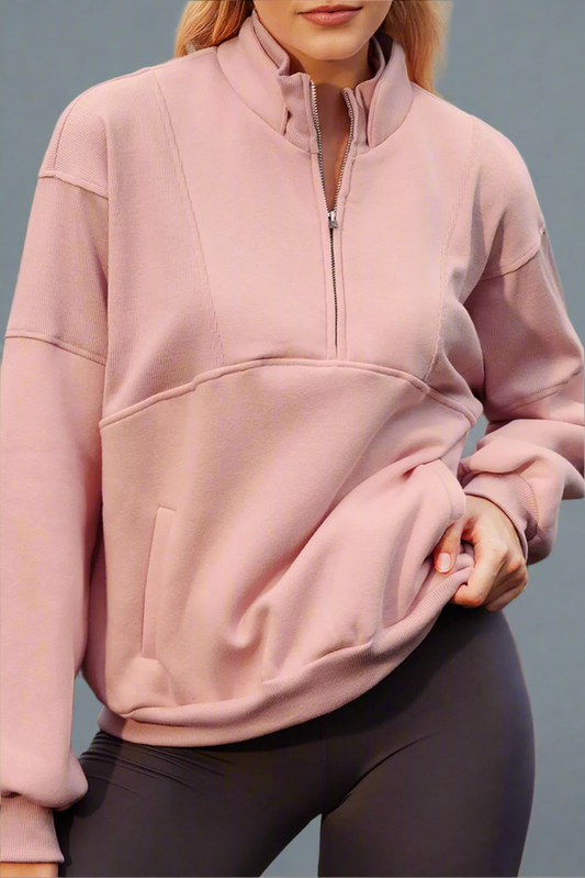 Half Zip Drop Shoulder Long Sleeve Sweatshirt
