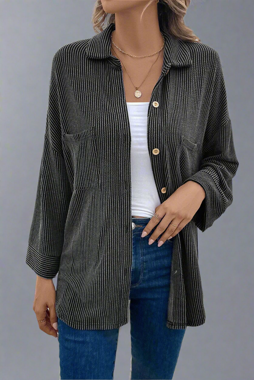 Dropped Shoulder Long Sleeve Shirts with Pocket
