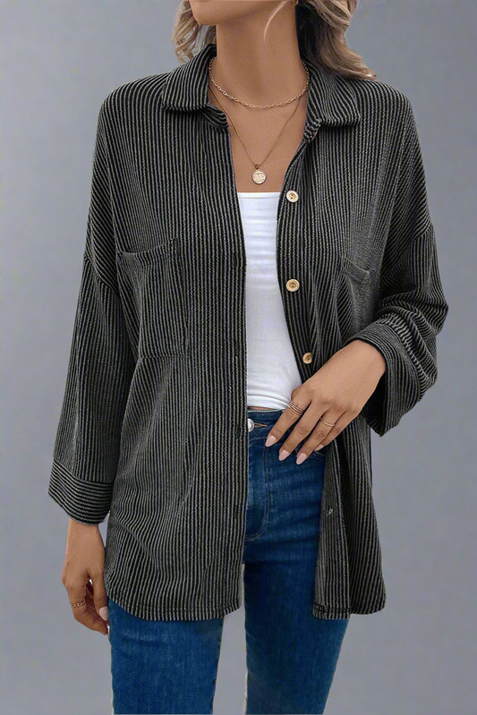 Dropped Shoulder Long Sleeve Shirts with Pocket