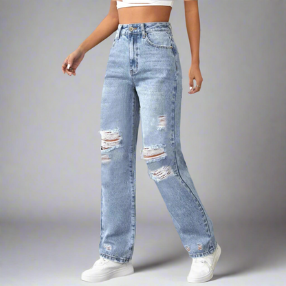 Distressed Straight-Leg Jeans