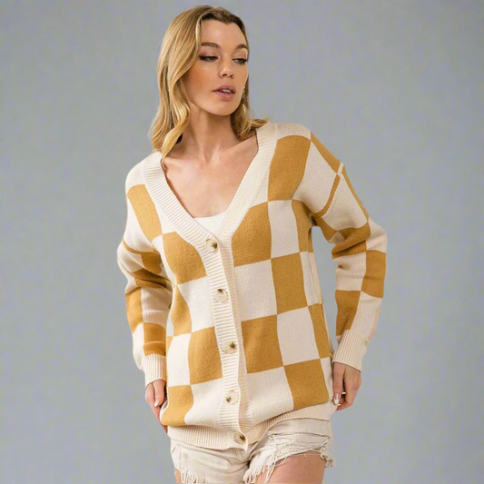 Golden Checkmate Cardigan