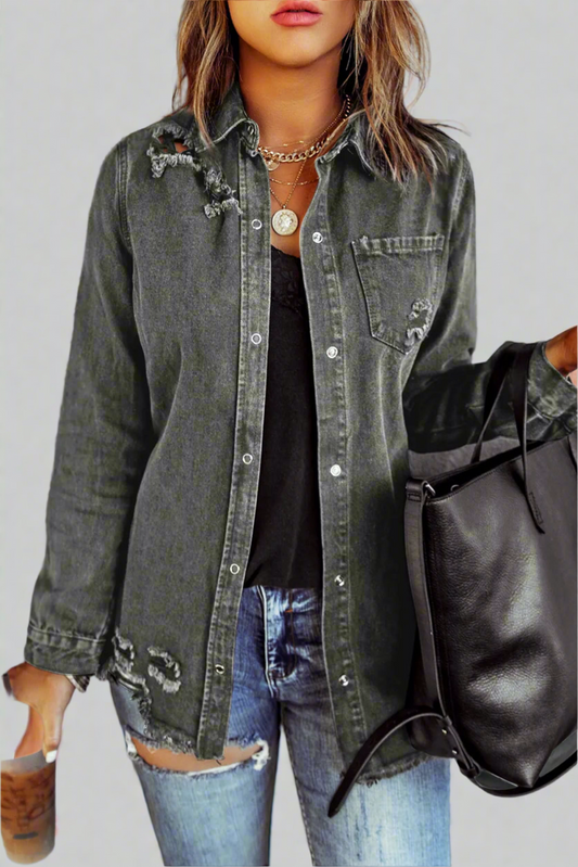 Urban Edge Distressed Denim Shacket