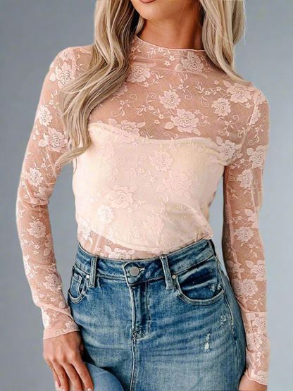 Blush Lace Long Sleeve Top