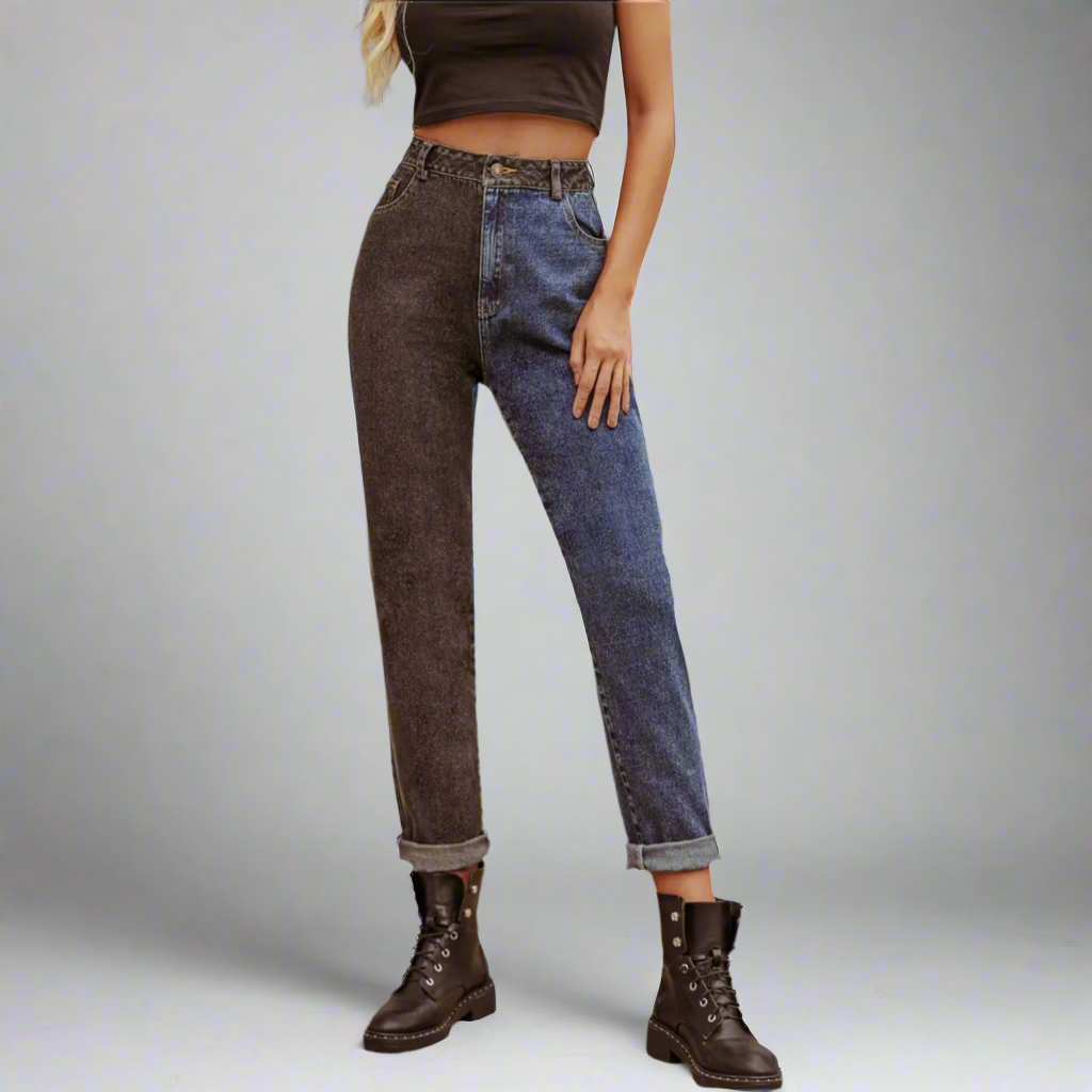 Two Tone Straight Leg Jeans