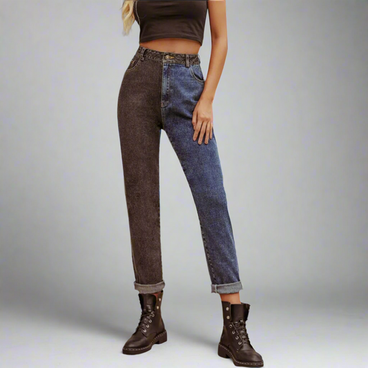 Two Tone Straight Leg Jeans