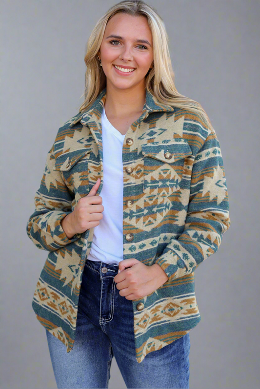 Geometric Button Down Collared Jacket