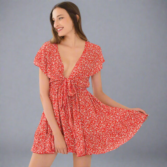 Flirty Red Floral Mini Dress